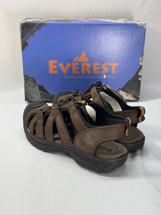 Everest Mens Hiking Sandals Size 10 Brown Leather Water Shoes Closed Toe NEW